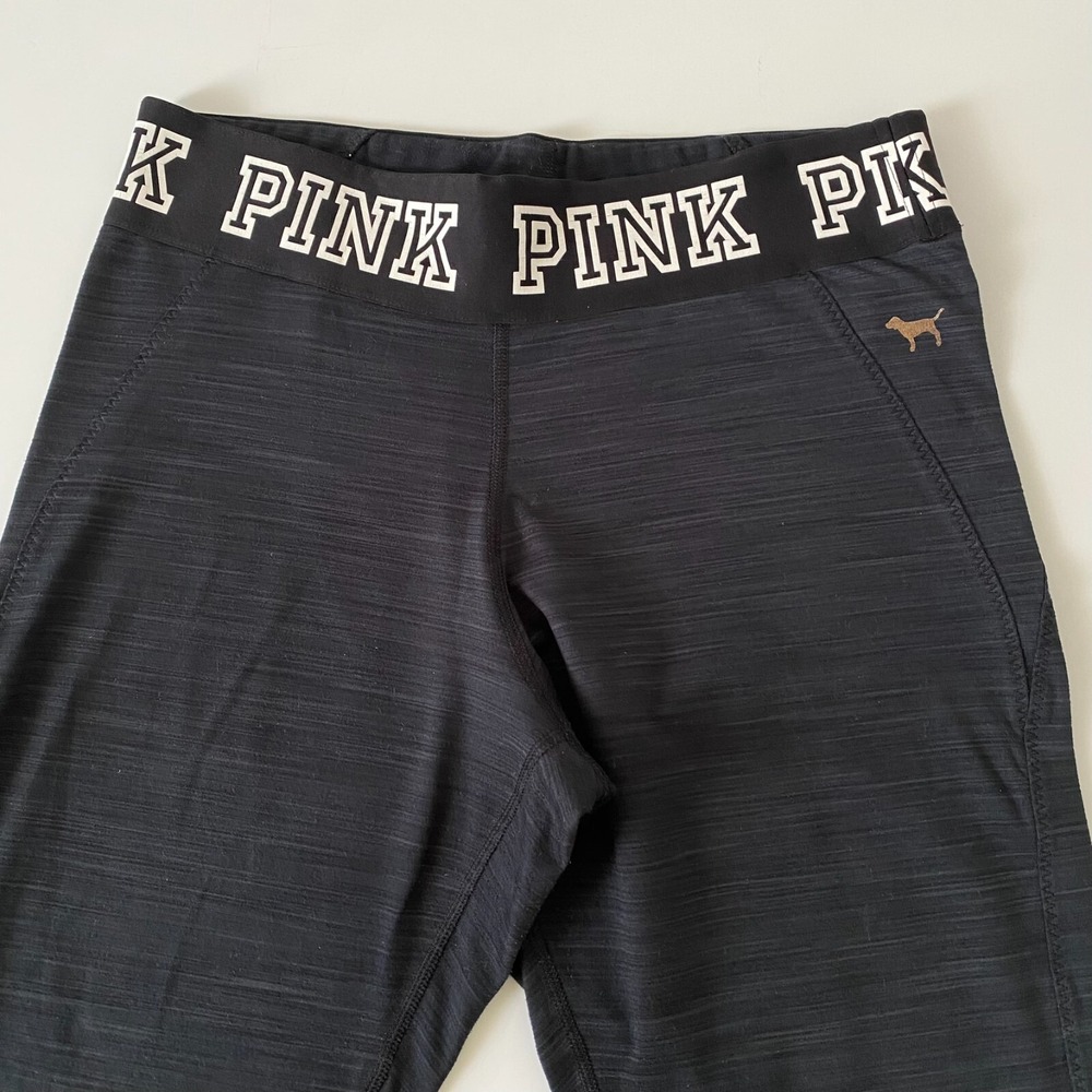 Victoria's Secret Pink Womens Leggings Size L Cropped Logo Activewear Gray